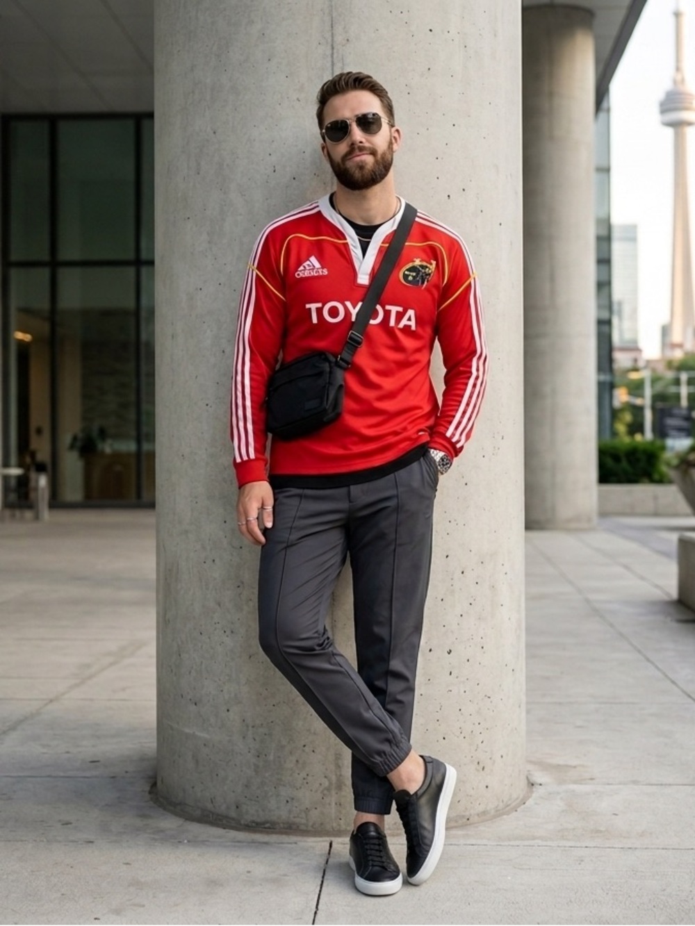 adidas Red and White Munster Rugby Jersey - Size L